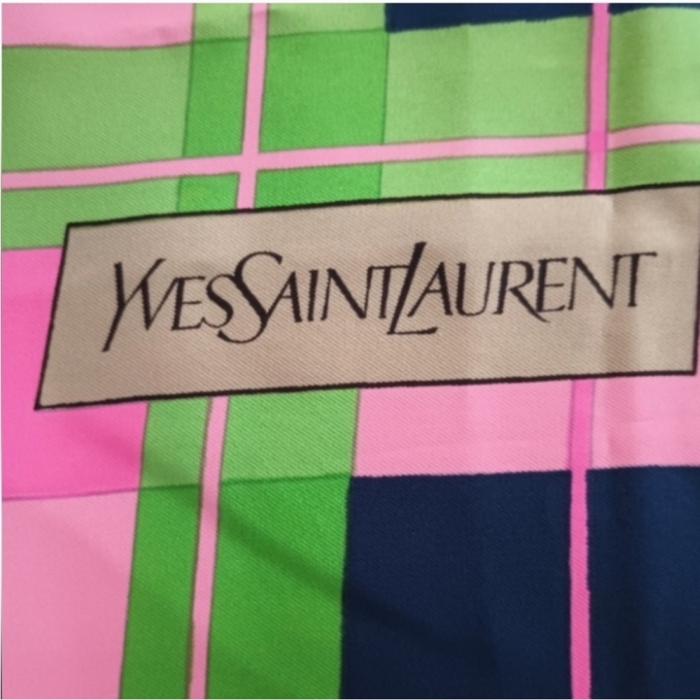 Yves Saint Laurent Colorful Checkered Scarf Rare 1 owner